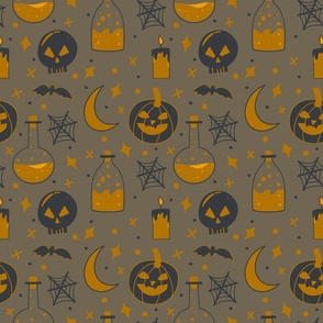 Spooky Halloween Potions Pattern In Gray