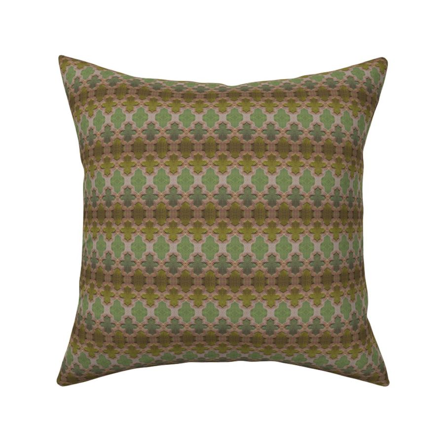 Architectural Quatrefoil Faux Velvet Sheen Gold and Green