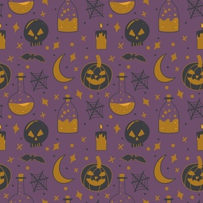 Spooky Halloween Potions Pattern In Purple