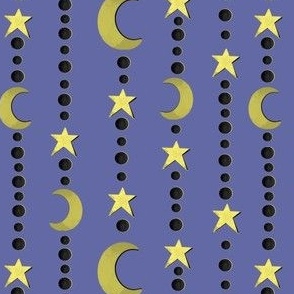 Celestial gold and black moon and stars on purple