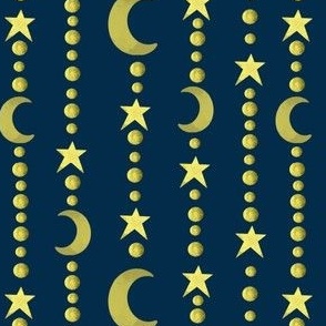 Celestial gold moon and stars on dark teal