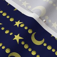 Celestial gold moon and stars on navy