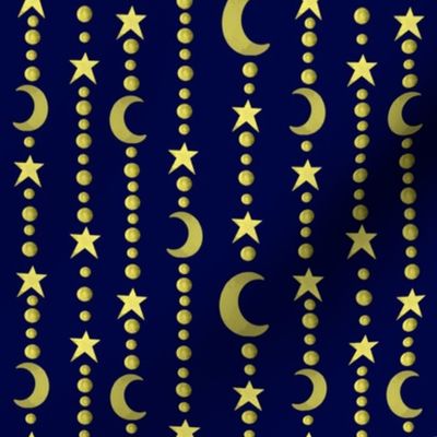 Celestial gold moon and stars on navy
