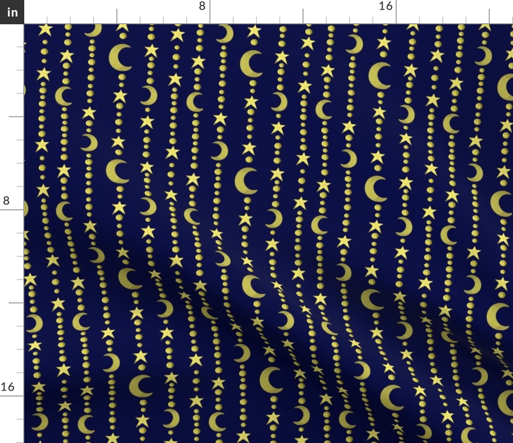 Celestial gold moon and stars on navy