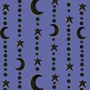 Celestial black moon and stars on purple 