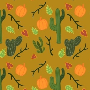 Fall Cactus Pumpkin Pattern In Gold Yellow