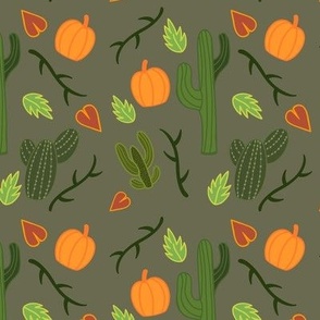 Fall Cactus Pumpkin Pattern In Smoky Green