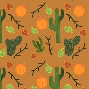 Fall Cactus Pumpkin Pattern In Tan Brown