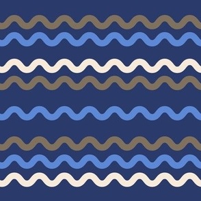 558 - Medium scale ocean beach waves in deep cobalt blue and mid blue tones, for home décor, beachhouse wallpaper,  energising style, retro cool, teenage den, teenage duvet cover 