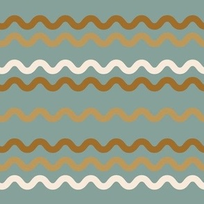 558 - Medium scale ocean beach waves in calming sage green and caramel tones, for home décor, beach-house-wallpaper,  energising style, retro cool, teenage den, teenage duvet cover  - Bolt of Cloth Cushion Cover August 2021 waves in teal and caramel