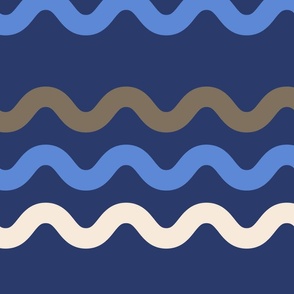 558 - Jumbo scale ocean beach waves in deep cobalt blue and mid blue tones, for home décor, beach-house-wallpaper,  energising style, retro cool, teenage den, teenage duvet cover -Bolt of Cloth Cushion Cover August 2021 waves in cobalt and blues