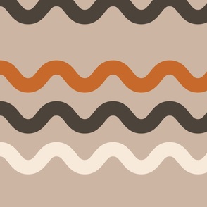558 - Jumbo scale ocean beach waves in vintage orange and brown tones, for home décor, beach-house-wallpaper,  energising style, retro cool, teenage den, teenage duvet cover - Bolt of Cloth Cushion Cover August 2021 waves sunset tones