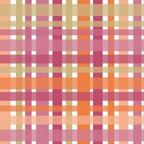 560 - Medium Scale sunset colours of zesty orange, berry pink and cream classic plaid tartan pattern for dopamine upholstery, wallpaper, timeless duvet cover, tablecloths and dining linen.