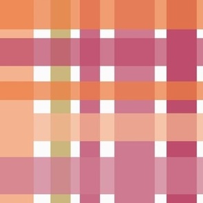 560 - Jumbo Scale sunset colours of zesty orange, berry pink and cream classic plaid tartan pattern for upholstery, wallpaper, timeless duvet cover, tablecloths and dining linen.