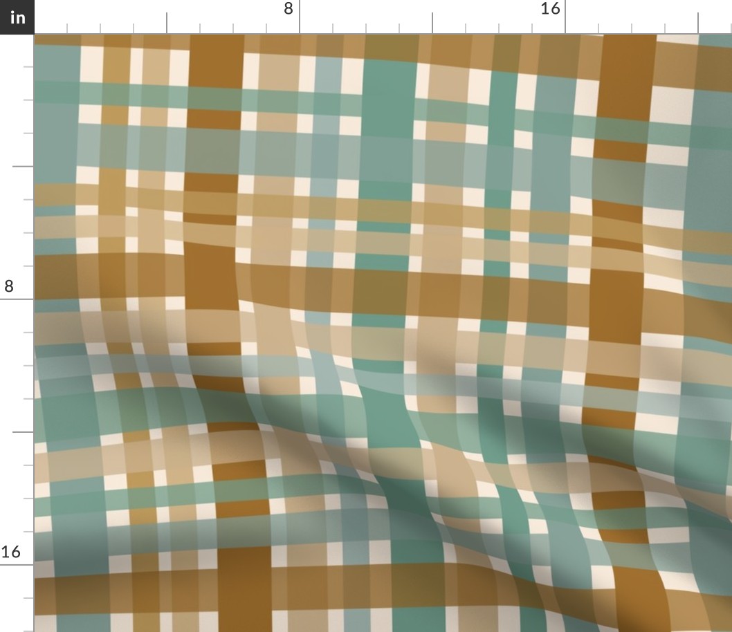 560 - Jumbo Scale sage green, cream and caramel classic plaid tartan pattern for upholstery, wallpaper, timeless duvet cover, tablecloths and dining linen.