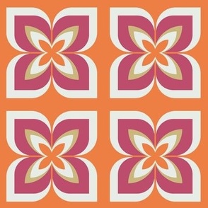 557 - Medium Scale - Amazing Sunset coloured Modern Frangipani, stylized floral, island time, holiday time, summertime fun, for home decor, large scale curtains, table coverings and bed linen.