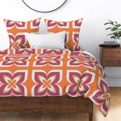 557 - Jumbo  Scale - Amazing Sunset coloured Modern Frangipani, stylized floral, island time, holiday time, summertime fun, for home decor, large scale curtains, table coverings and bed linen.