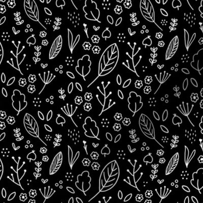 Nordic Leaves White on Black Small Scale