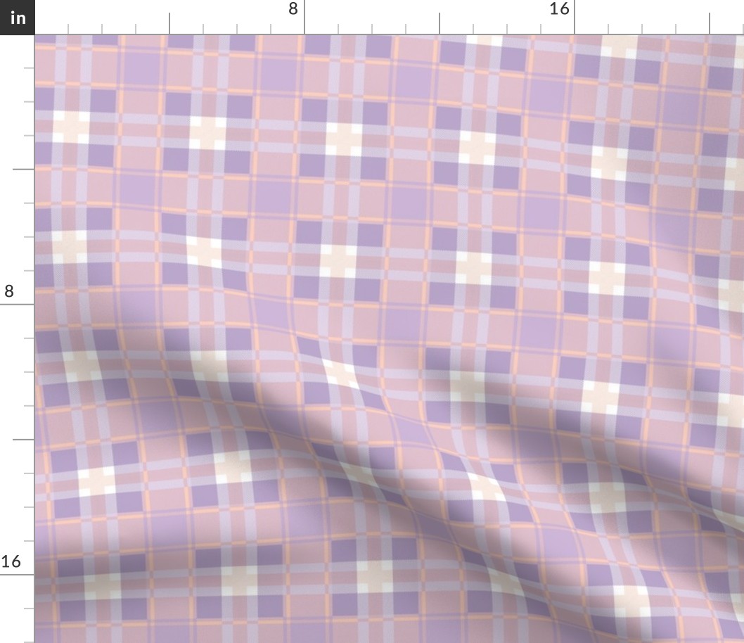 Traditional spring plaid checkered tartan design seventies retro style textile design vintage lilac purple blush white