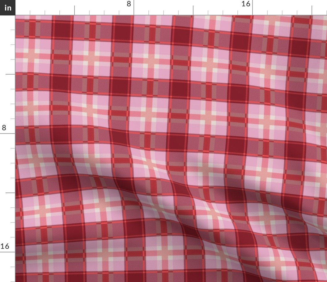 Traditional spring plaid checkered tartan design seventies retro style textile design vintage pink red valentine palette