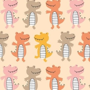 Happy crocodiles - playful crocodile - for kids and baby - pink, orange, yellow