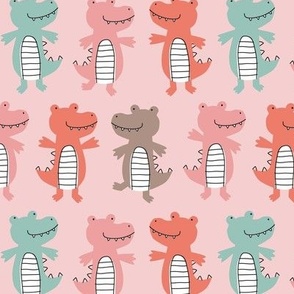 Happy crocodiles - playful crocodile - for kids and baby - girly colors