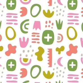 Abstract geometric playful shapes coordinate - pinks and greens
