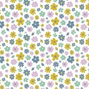 Ditsy flower - playful  floral pattern in green, lilac, blue