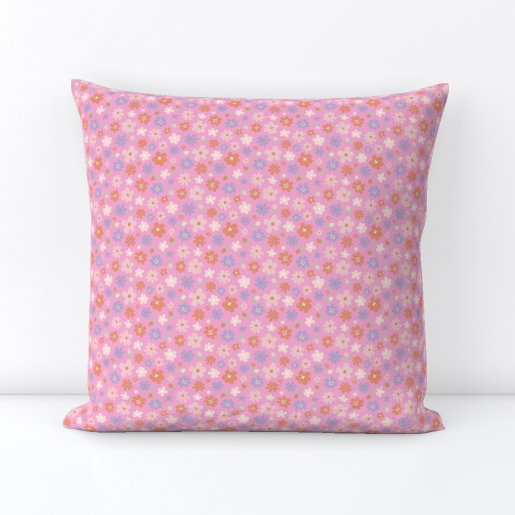 Ditsy flower - playful floral pattern in pink, lilac and orange - girly