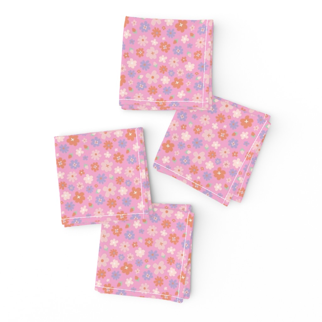 Ditsy flower - playful floral pattern in pink, lilac and orange - girly