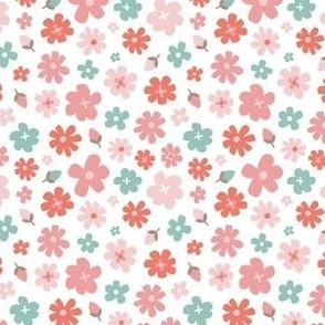 Ditsy flower - playful floral pattern in girly pink and aqua