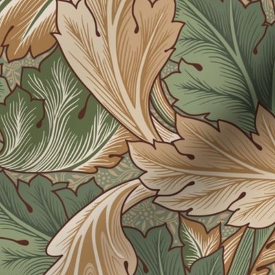 Acanthus - by William Morris - LARGE -  brown and olive Antiqued art nouveau art deco paper background adaption