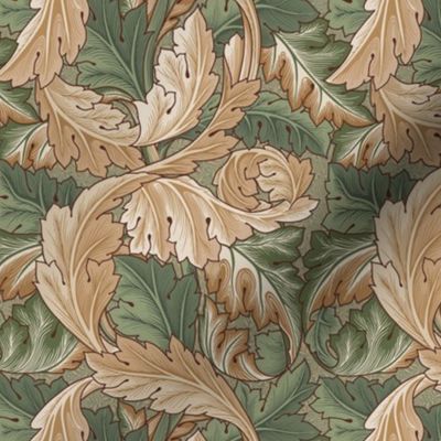 Acanthus - by William Morris - SMALL -  brown and olive Antiqued art nouveau art deco paper background adaption