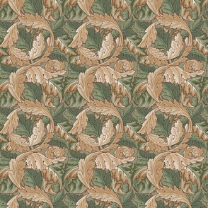 Acanthus - by William Morris - SMALL -  brown and olive Antiqued art nouveau art deco paper background adaption