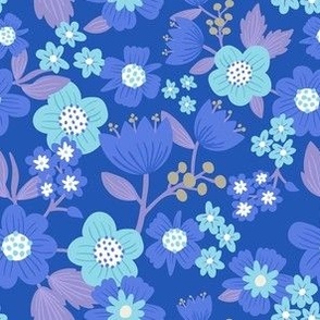 Blue and lilac floral pattern - botanical & playful flowers