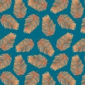 Tropical warm ferns - leaves - orange & teal