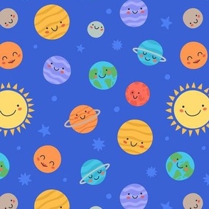 Cute colorful planetary space - solar system  - planets - sun mars pluto venus earth jupiter - bright colors - for kids & baby