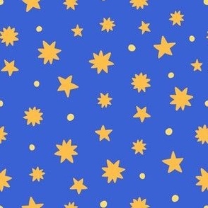 Happy stars coordinate pattern - space - planetary -  bright blue and yellow - kids & baby