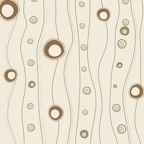 Cute simple doodle  pattern.  Vertical wavy lines and circles light beige and brown