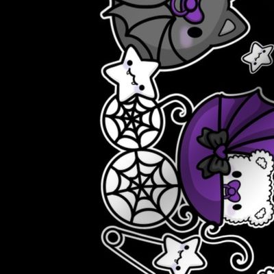 Baby Bat Nursery Border Print Pastel Goth Baby Shower Gothic Gender Neutral Black Purple Kawaii Baby Carriage Teddy Bear Star