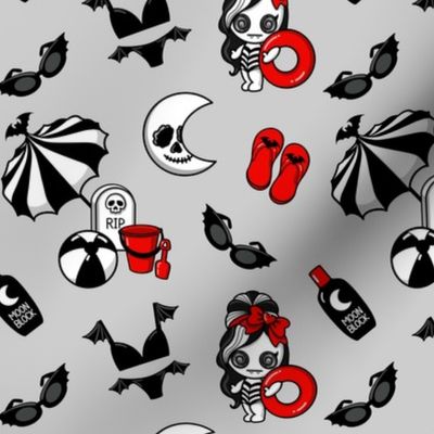 Goth Beach Vampire Summer Pastel Goth Kawaii Spooky Gothic Vacation Grey Red