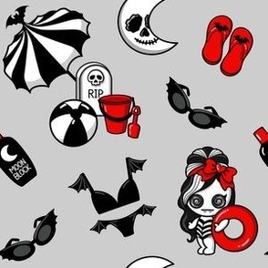 Goth Beach Vampire Summer Pastel Goth Kawaii Spooky Gothic Vacation Grey Red