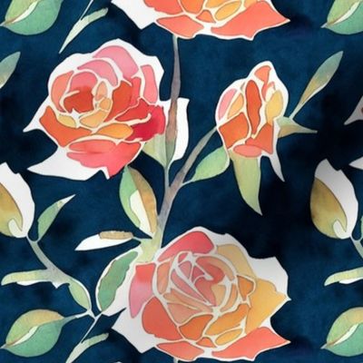 Rose watercolor navy medium