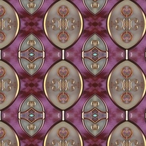 Ivory Inlaid Medallions on Burgundy Ombre