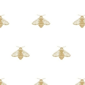 Handdrawn Bees in White & Gold for Nursery Fabric, Bedding, Pillows, & Wallpaper