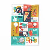 Pizza Party 2024 Calendar Tea Towel and Wall Hanging - Aqua Gold