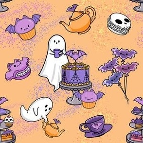 Pastel Goth Halloween Tea Party Bakery Gothic Bats Ghosts Kawaii Birthday Orange