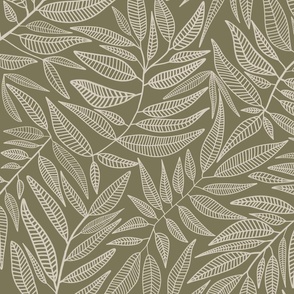 Lined leaves cream and green