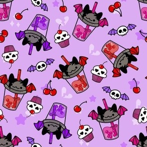 Pastel Goth Emo Boba Bat Bubble Tea Drink Skull Cupcake Cherries Star Kawaii