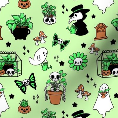 Dark Cottagecore Ghoulish Garden Haunted Conservatory Plague Doctor Halloween Goth Gardening Pastel Goth Green